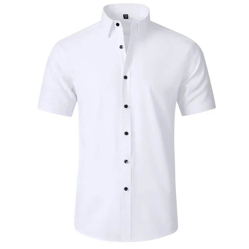 

Mens Summer Short Sleeve Dress Shirts Solid Color Non Iron Business Office Shirt Party Wedding Slim Fit Social Shirts Chemise