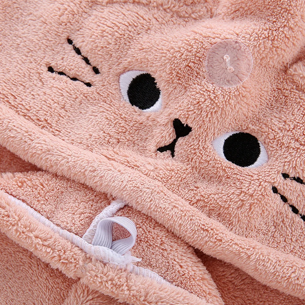 Microfiber Towel Sports Towel Shower Cap Hair Towel Cartoon Cat Hair Towel Cap Absorbent Quick-dry Wrapped Bath Cap Sweet Kitten Thickening Coral Velvet Headband Bathroom Supplies