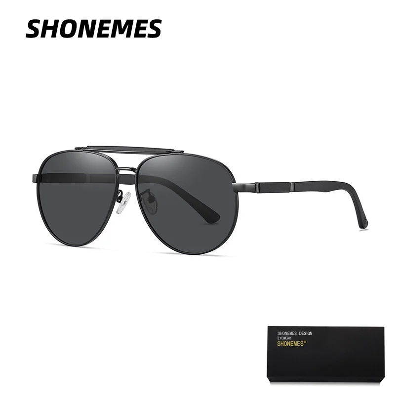 

SHONEMES Polarized Sunglasses Double Bridge Men Shades Metal Frame Spring Temple Outdoor UV400 Driving Sun Glasses