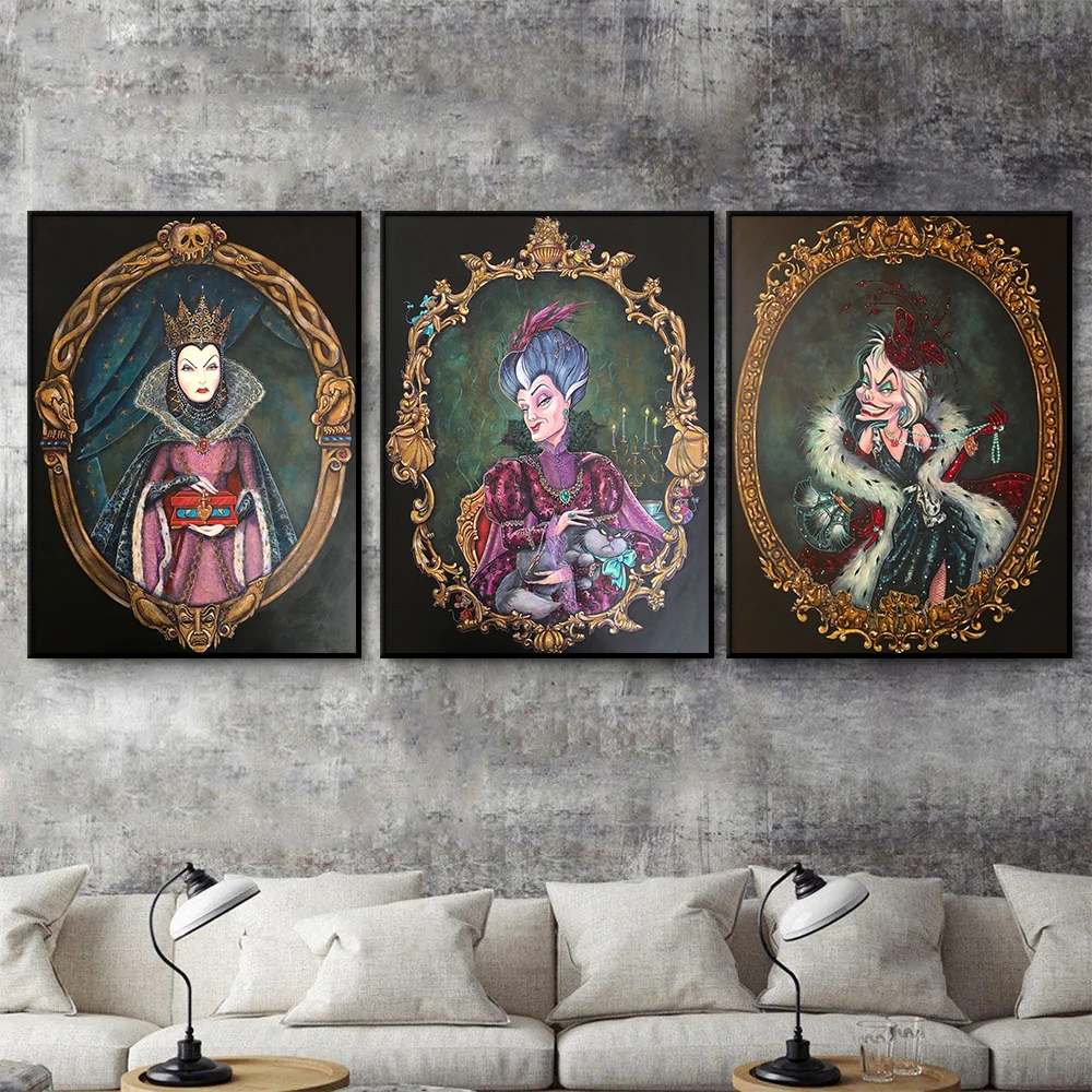 Disney Villain Magic Mirror Painting Vintage Wall Art Canvas Poster Stampe Dark Cartoon Portrait Picture Room Home Decor Cuadors