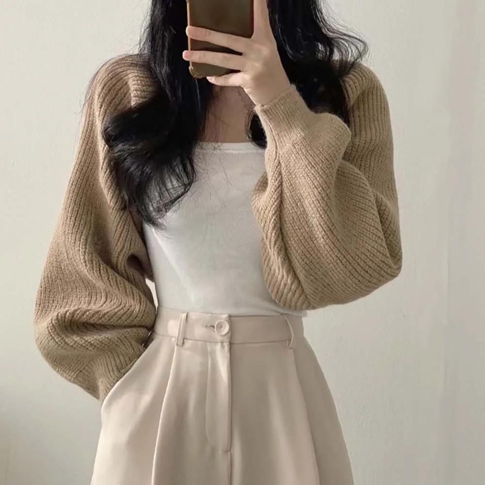 

Women Crop Y2K Knit Bolero Cardigan Ladies Knitwear Shrug Long Sleeve Fall White Clothes Bolero Korean Sweater For Women Dress