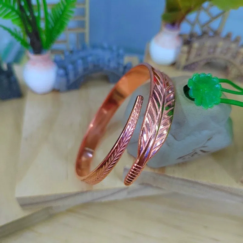 Vintage Pure Cooper Feather Wing Cuff Bangle for Men Women Fashion Punk Style Wristlet Party Jewelry Gifts 2