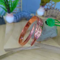 Vintage Pure Cooper Feather Wing Cuff Bangle for Men Women Fashion Punk Style Wristlet Party Jewelry Gifts 2