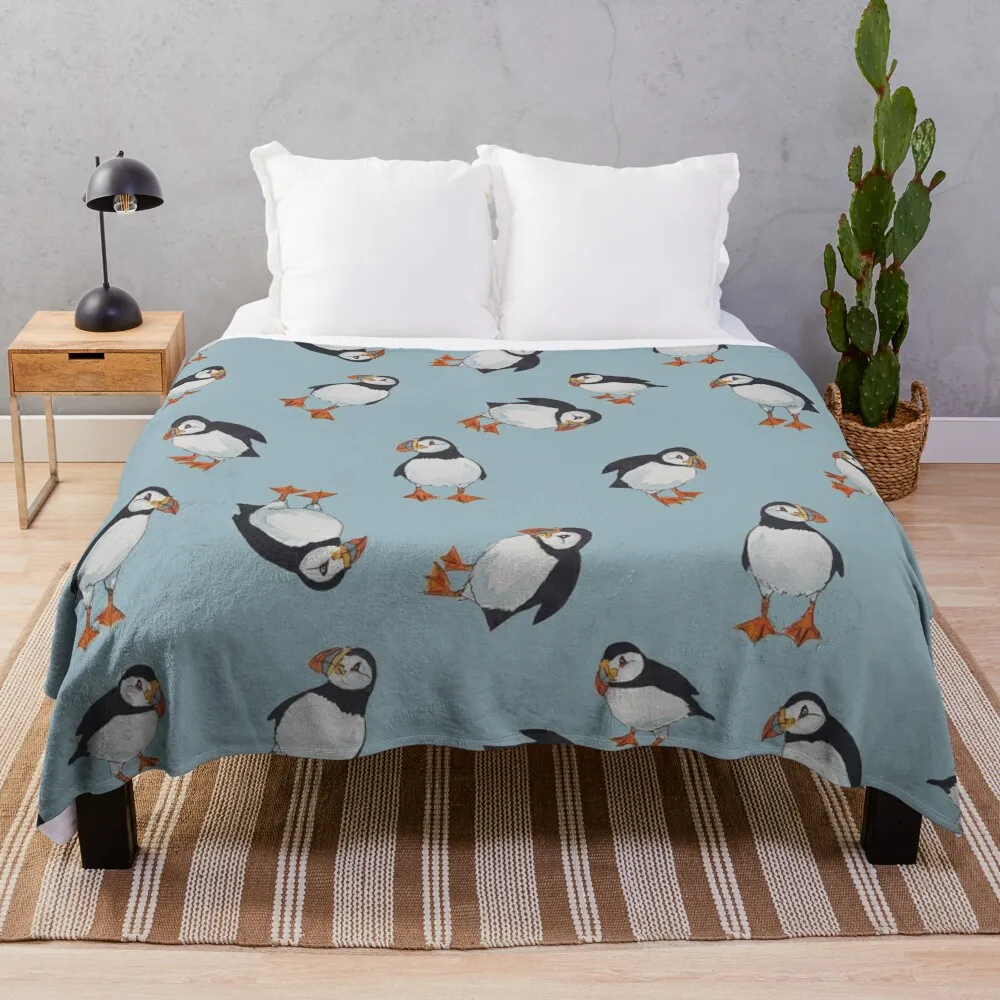 

Perfectly Perfect Puffins! Throw Blanket Travel Bed linens valentine gift ideas Blankets