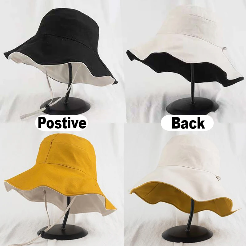 Summer Women Double-sided Bucket Hats Big Brim Foldable Solid Sun Hats Fisherman Hat for Travel sunscreen hats