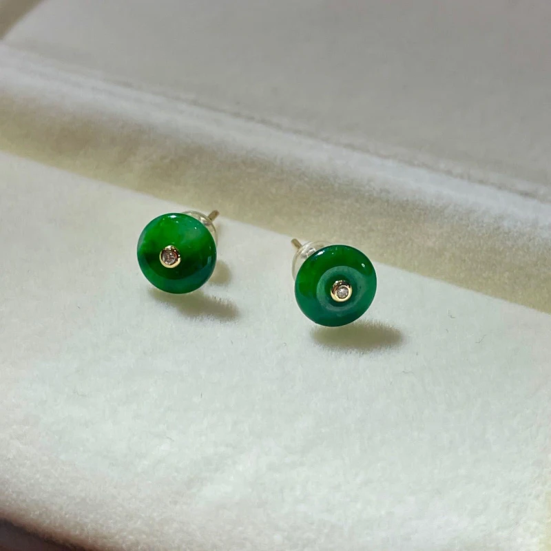 Orecchini a bottone con corna di giada verde naturale hetian all'ingrosso