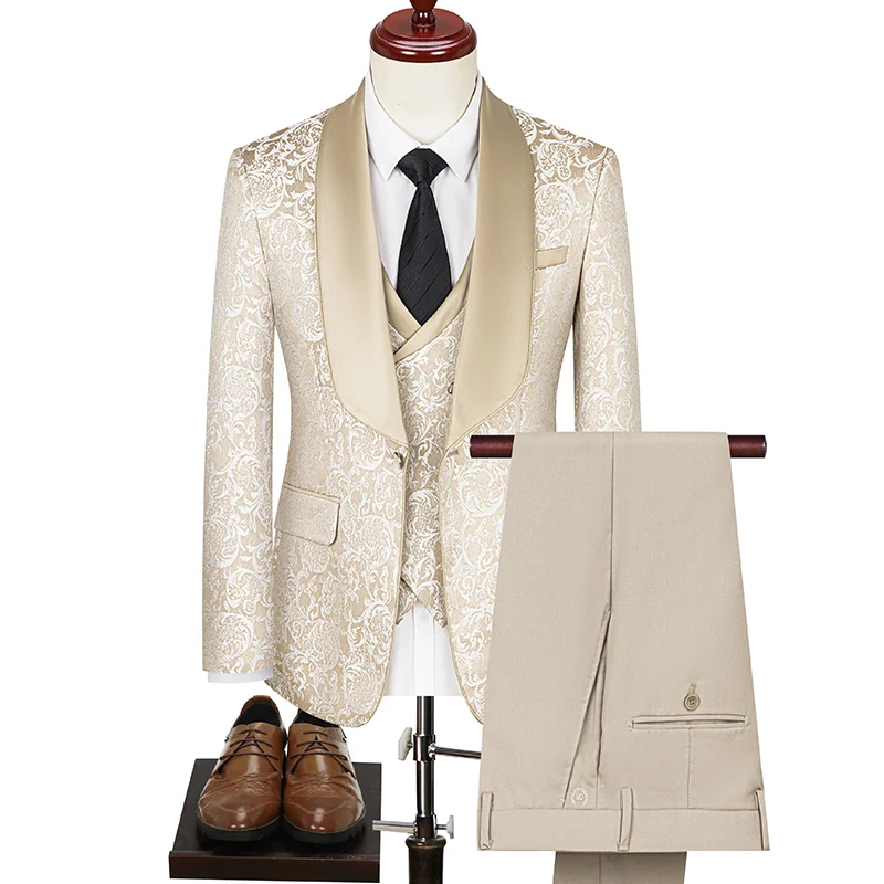 Men Leisure 3 Piece Dress Blazers Jacket Pants Vest Set mens suit