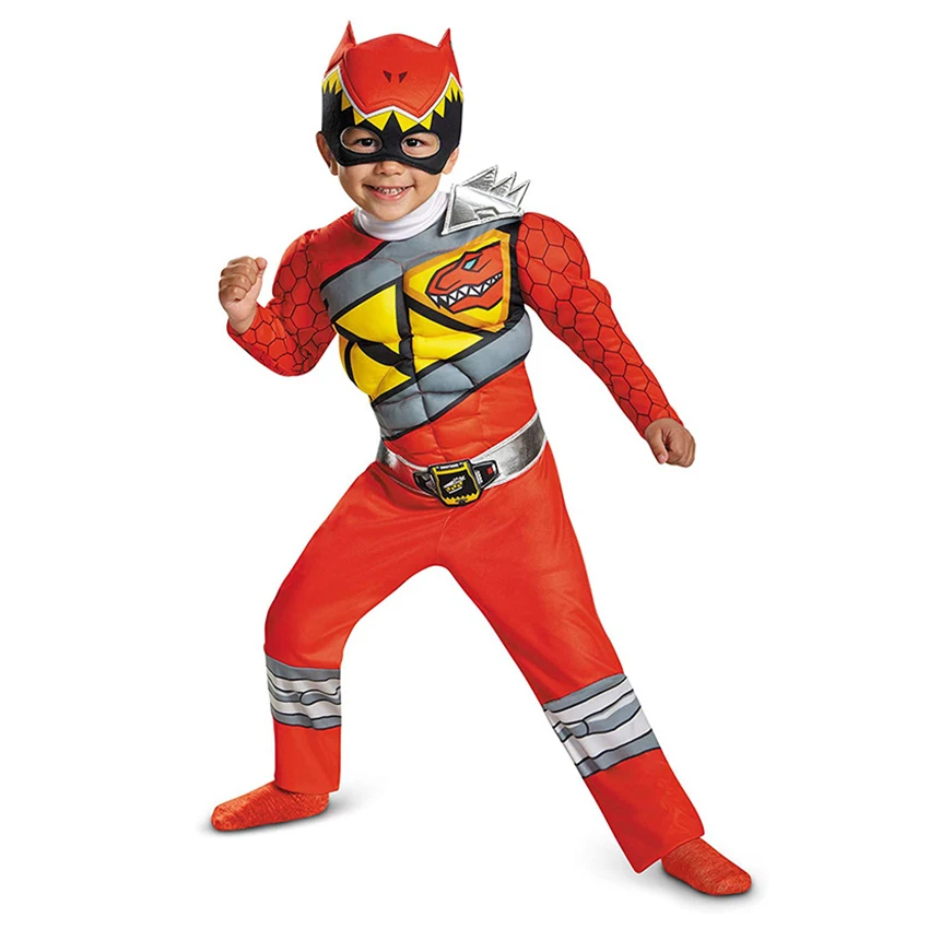 Dinosaur Team Red Power Dino Charge Ranger Muscle Tute Superhero Suits Cosplay Costume Di Halloween Per Bambini Travestimento Bambino