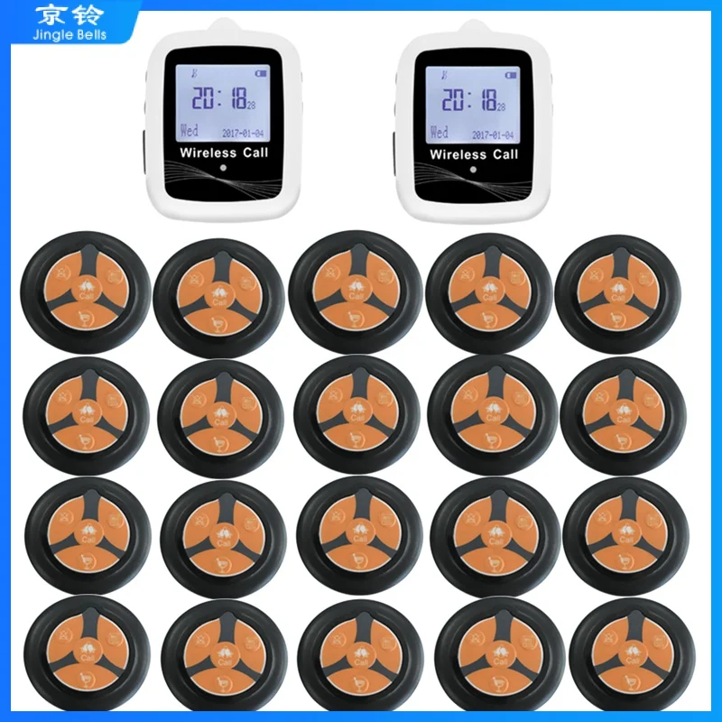 

Wireless Guest Call System 2 Watch Receiver White Or Black+20 Four Keys Buttons For Restaurant Cafe