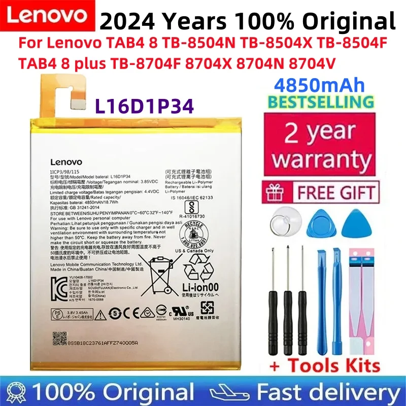 

100% Original Battery For Lenovo TAB4 8 TB-8504N TB-8504X TB-8504F TAB4 8 Plus TB-8704F 8704X 8704N 8704V L16D1P34 Batteries