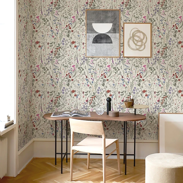 สีเหลืองดอกไม้วอลล์เปเปอร์ Chic ไวนิล Peel และ Stick ห้องครัวตกแต่งห้องน้ํา Self Adhesive ตู้เฟอร์นิเจอร์สติกเกอร์ 1