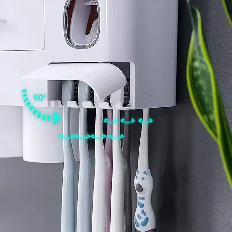MENGNI Magnetic Adsorption Inverted Toothbrush Holder Wall Automatic Toothpaste Squeezer Storage Rack-Bathroom Accessory