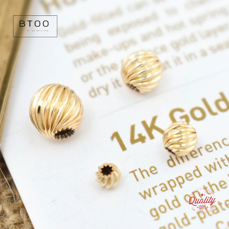 100% 14K Gold Filled Corrugated Twist Bead Gold Beads for Jewelry Making Handmde DIY Accessories Jewelry Findings Gold Beads 4