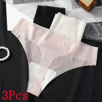 3Pcs/Lot Women's Ultra-thin Transparent Thong Sexy Female Seamless Low-rise Solid Color T-pants Quick Drying Underwear Panties