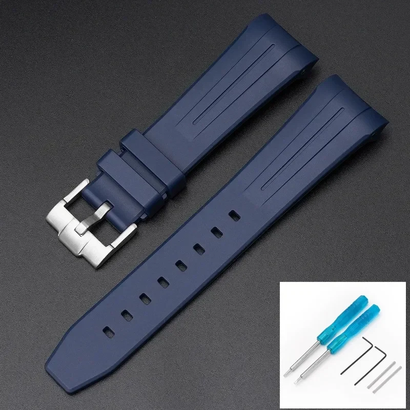 Premium Rubber Strap with Stainless Steel Buckle - 22mm Curved Interface Watch Band