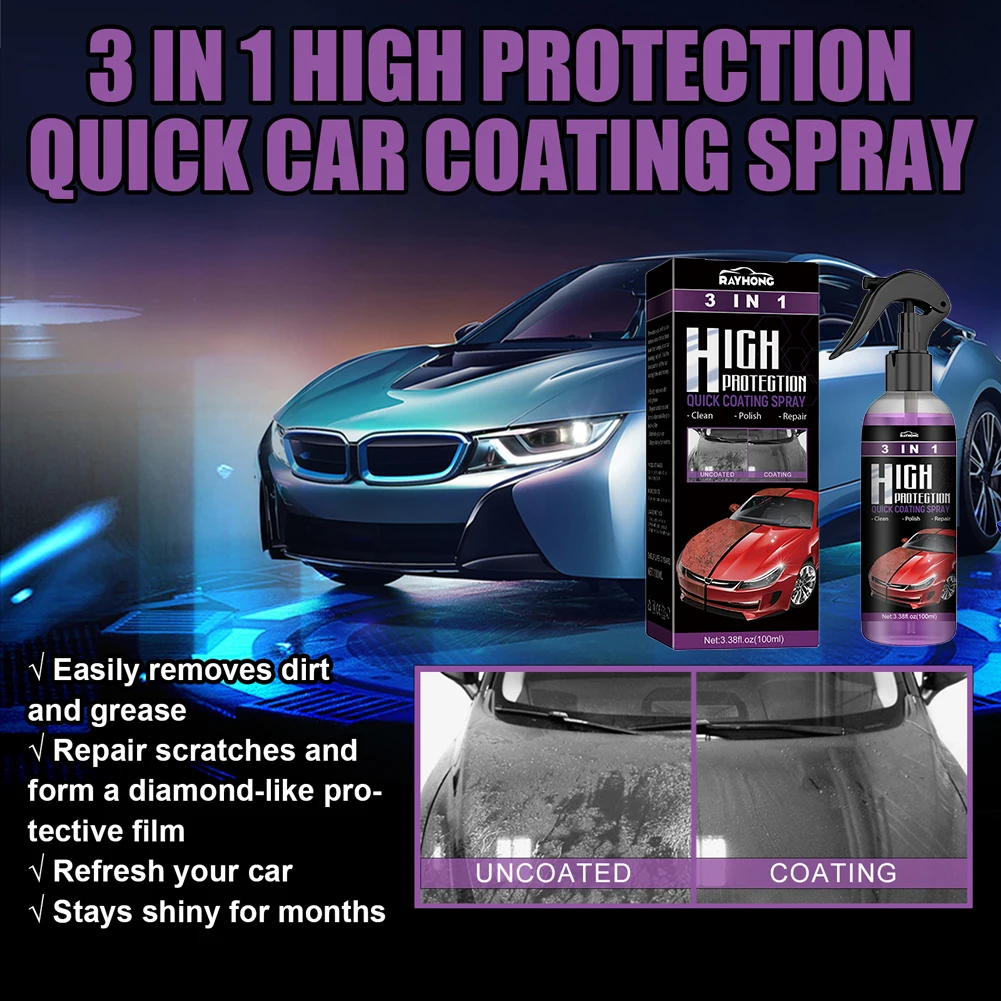 3In1 Ceramic Coating Spray 100ML Car Shield Coating Paint Repair Exterior Restorer