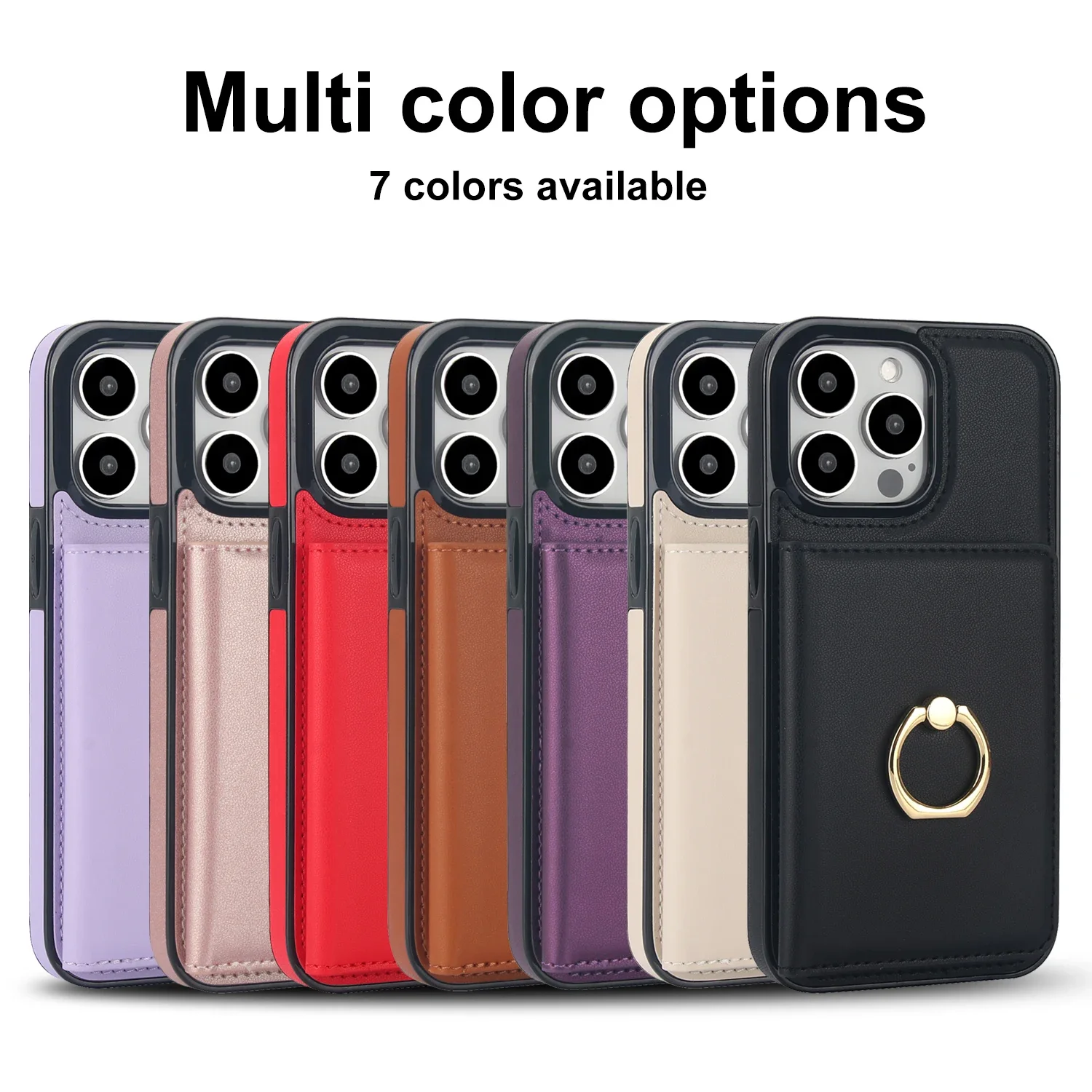 Leather RFID Card Holder Wallet with Ring Stand and Pocket Cover