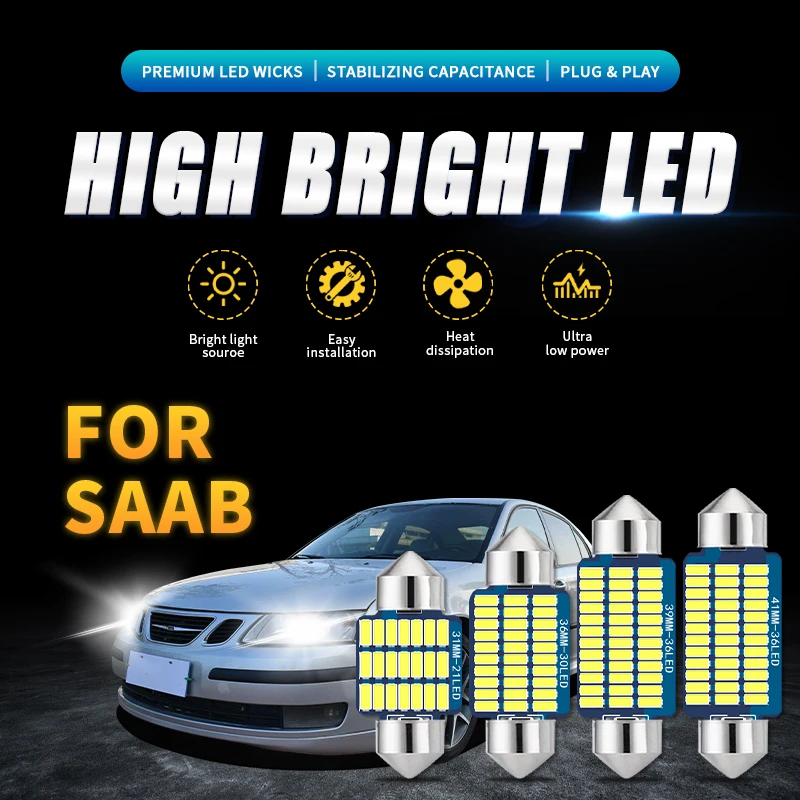Luz Led De Lectura Interior Para Coche, 4000K, 6000K, C5W, C10W, Para Saab 9-3 9-5 93 9000 900 9-7 600 99 9-X 97X Turbo X Monster 9-2X Gt750