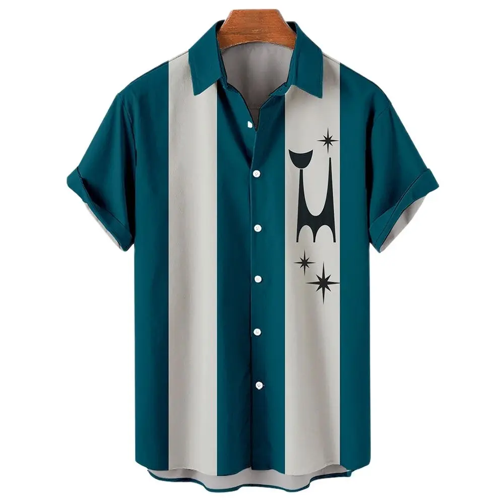 2022 Hawaiian Men's Striped Shirt Colourful Camisa 5xl Shirts For Men Casual Oversized Short Sleeve Tops Tee Shirt Men Clothing