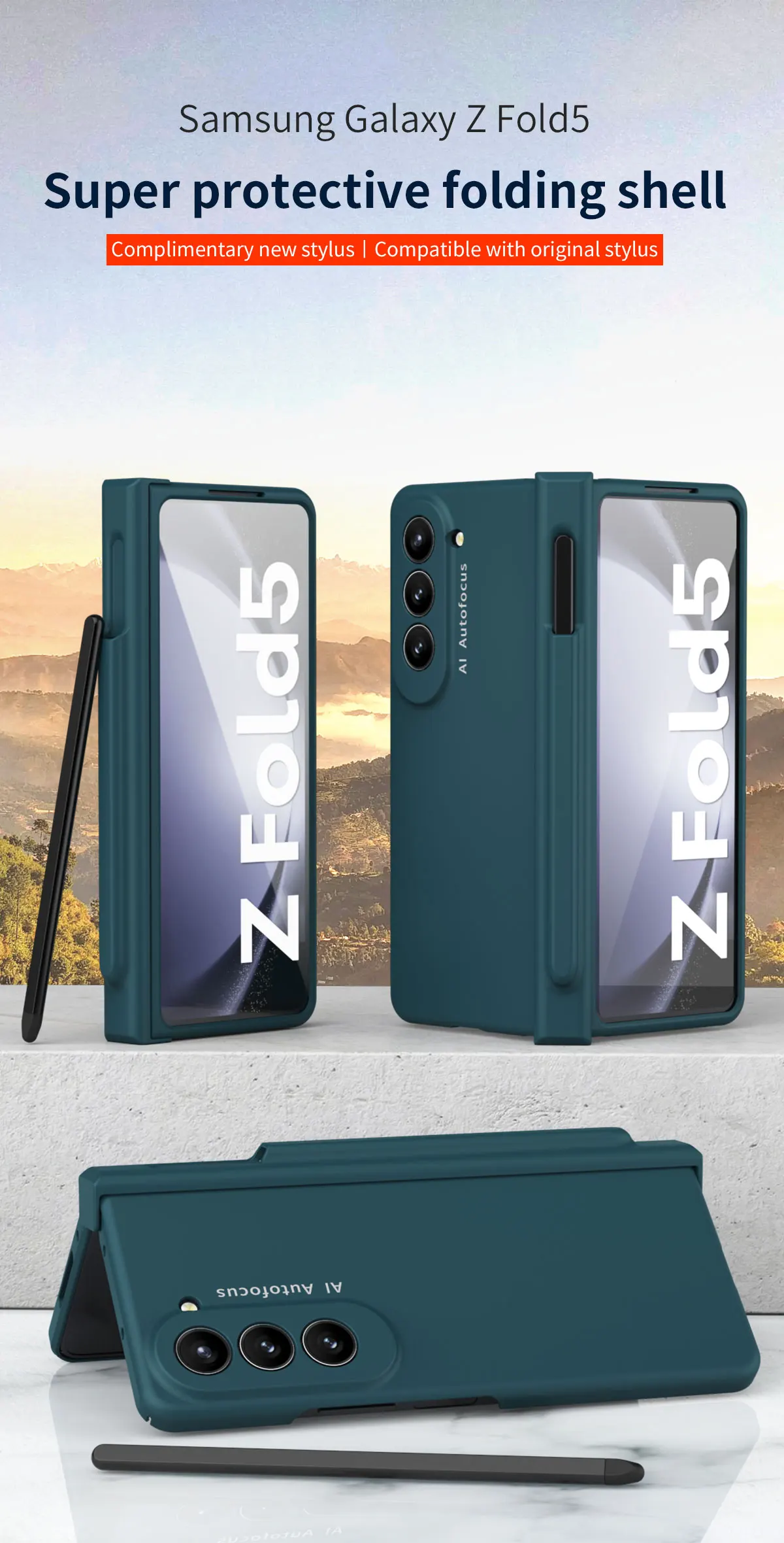 Coque de téléphone Samsung Galaxy Z Fold 5 5G, pour Fold5 Slim S, support de fente pour stylo, charnière, couvercle en plastique avec protecteur d'écran avant_voghion.com