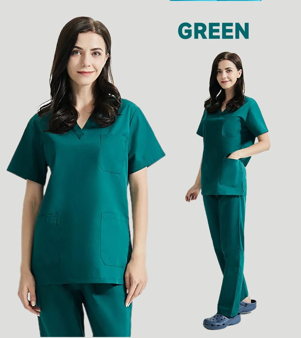 High Quality V-neck Scrub Tops Beauty Salon Nursing Elastic Waist Pants Unisex Breathable Surgery Uniform Medical Accessories