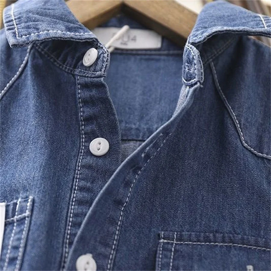 New Fashion Jeans Shirts for Kids Spring Turn-down Collar Fall Clothes for Toddler Boys Cotton Children Denim Tops 4 8 12Y