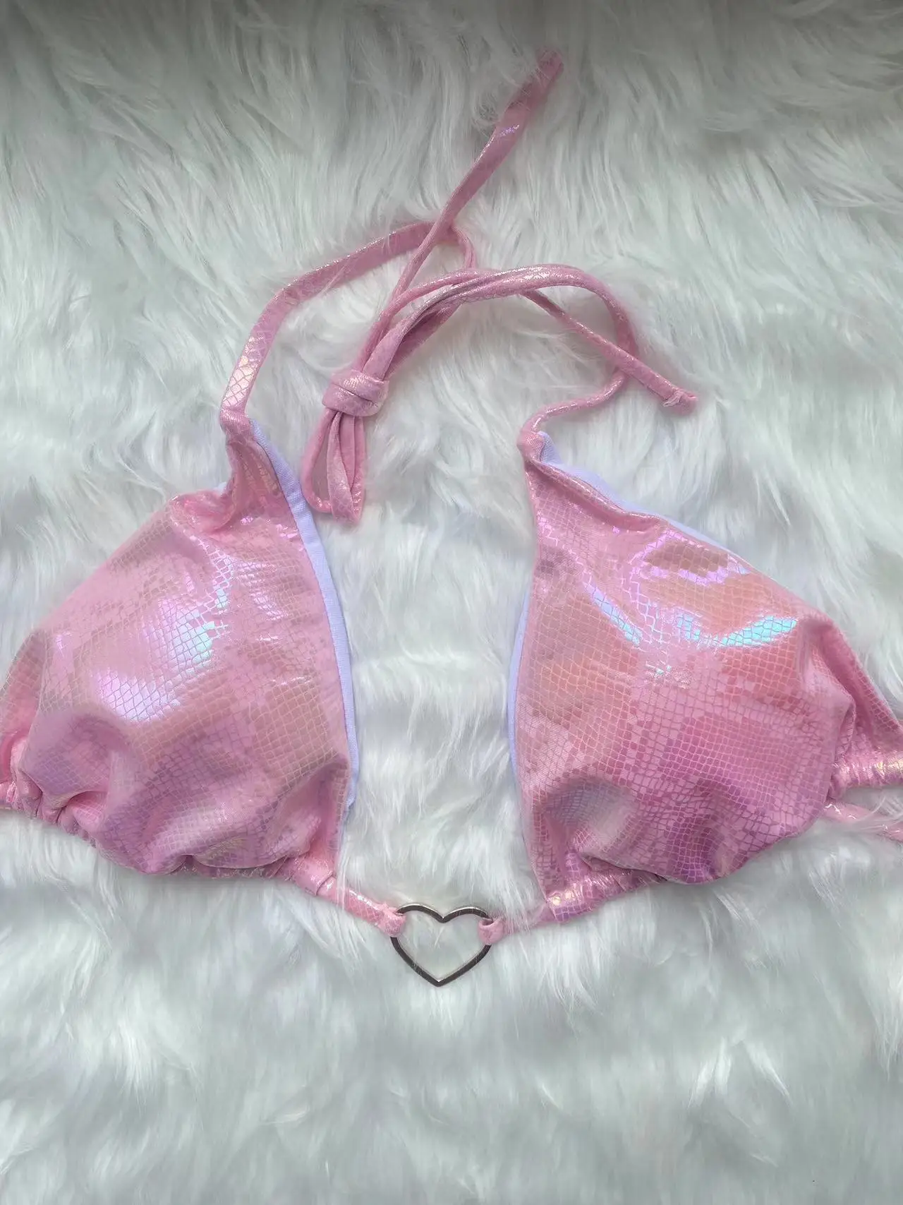 ☆人気【GLOSSYPAGE】☆Glossy Heart Halterneck Bikini☆Pin.k 2023 New Shiny Love Metal Halter Mini Pink Bikini Female