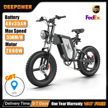 DEEPOWER 성인용 전기 자전거, 접이식 전기 전자 자전거, 산악 모페드 전기 자전거, X20 프로, 2000W, 48V, 30AH, 20 인치 타이어
