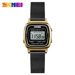 Luxury Women's Digital Waterproof Stainless Steel Small Dial Watch (Gold case black mesh)