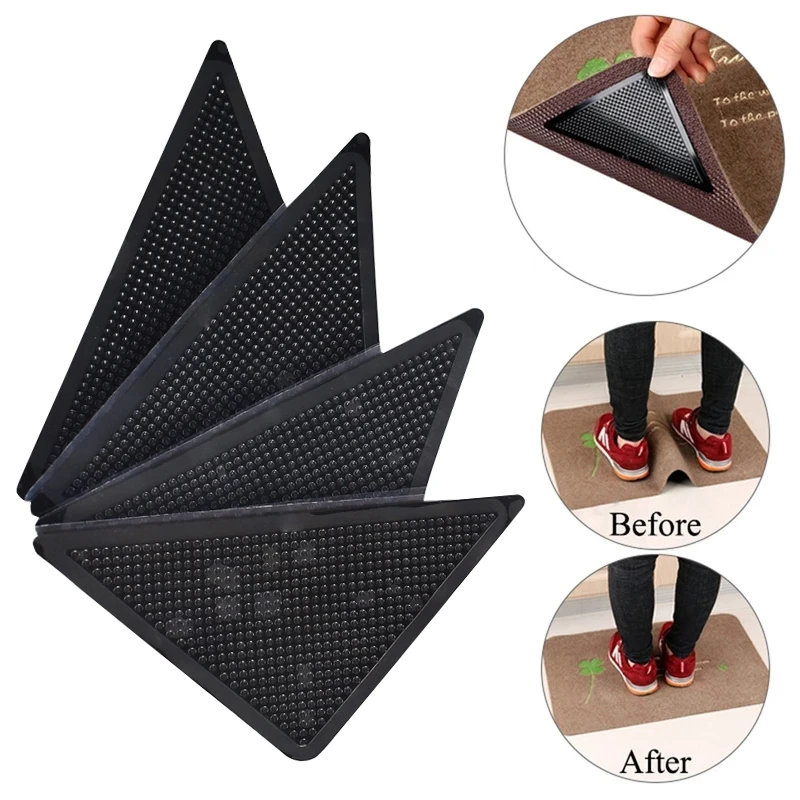 4-8pcs/lot Reusable Rug Mat Grippers Stops Carpet Slipping Silicone Grip  Corners Pad Fixed Seamless Double-sided Tape Hand Tools - AliExpress