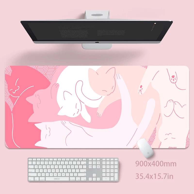 Tapete de Rato Grande Gato Bonito Computador Rosa Mousepad Gaming Mousepad Tapete de Teclado Grande Gamer Desk Mats 100x50cm