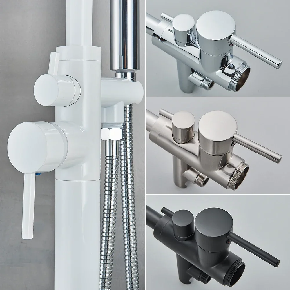 Chrome White Floor Mounted Bathtub Faucet Bathroom Freestanding Bath Tub Shower  Set Swivel Spout  Clawfoot  Mixer 4