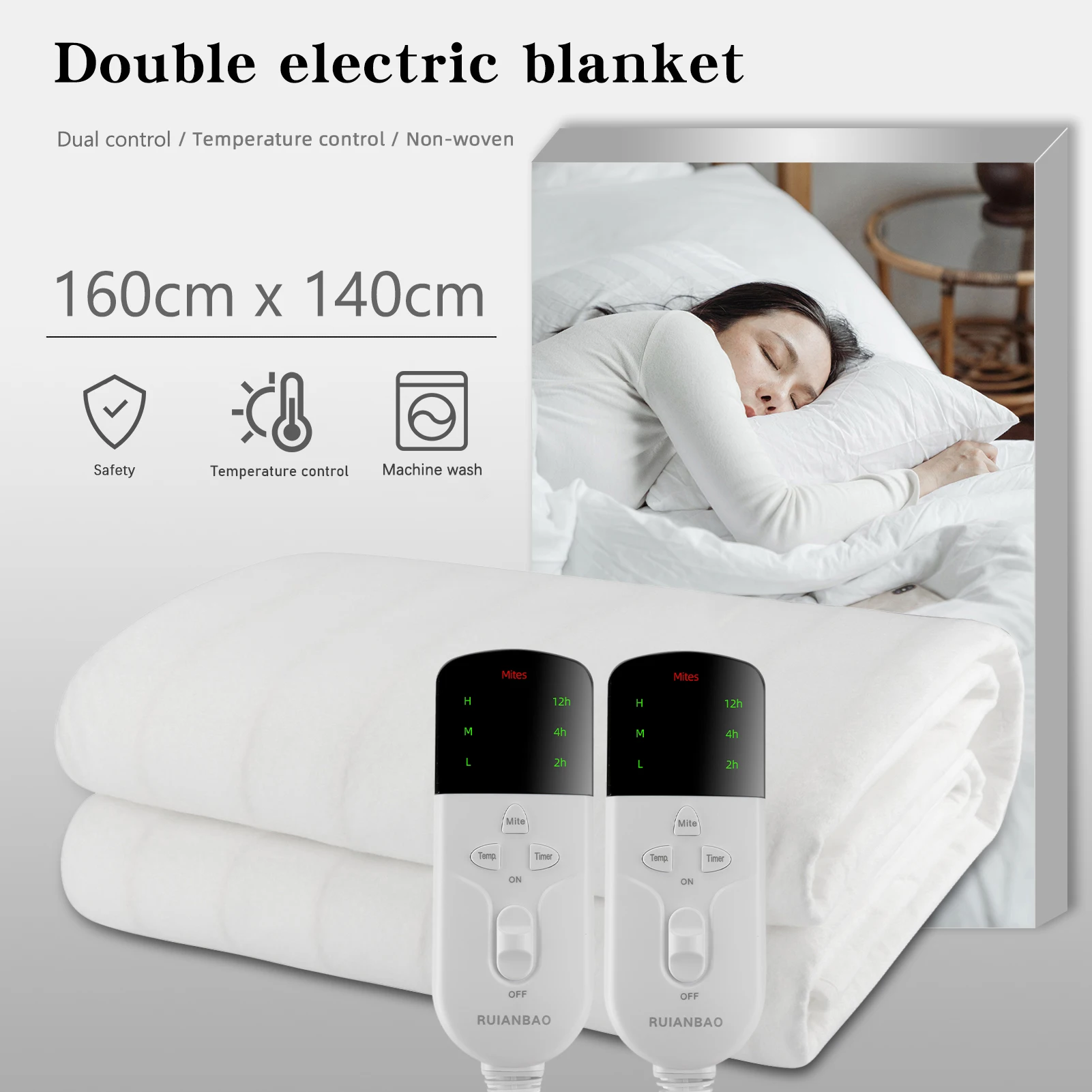 RainbowRUIANBAODoubleElectricBlanketWashableFabricSoftWarm