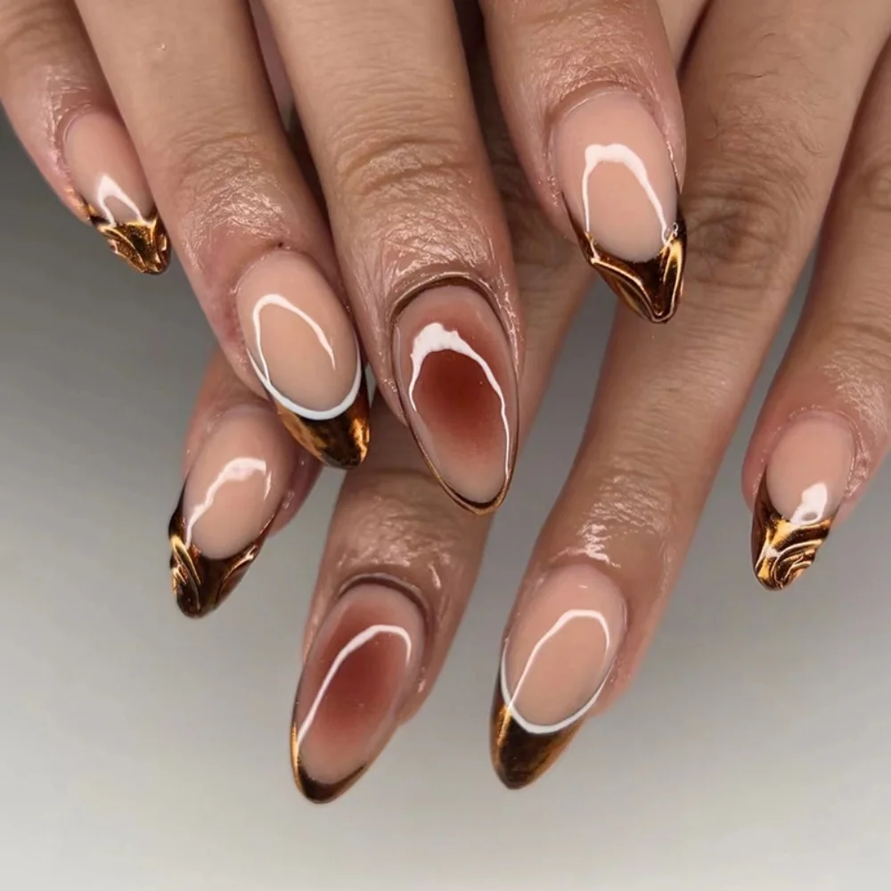 Wearable Blue Stiletto Almond False Nails 6