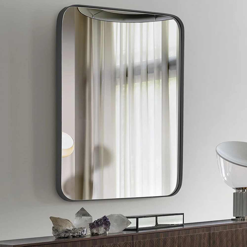 Modern simple rectangular black aluminum frame wall mounted mirror home bathroom decorative mirror