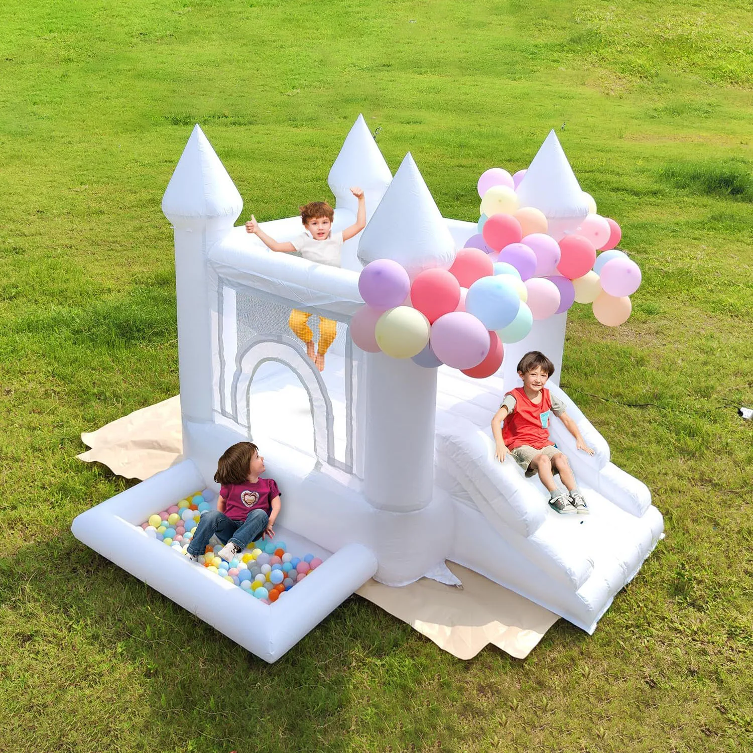 

Children white inflatable castle with blower trampoline slide Ball pit wedding party Jumping bed outdoor kids toys