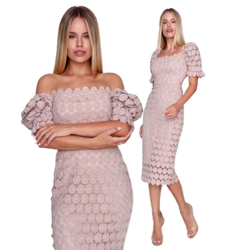 Hollow Out Generous Office Lady White Solid Color Petal Sleeve Slim Midi Dress Embroidery Jacquard Elegant Dresses for Women New