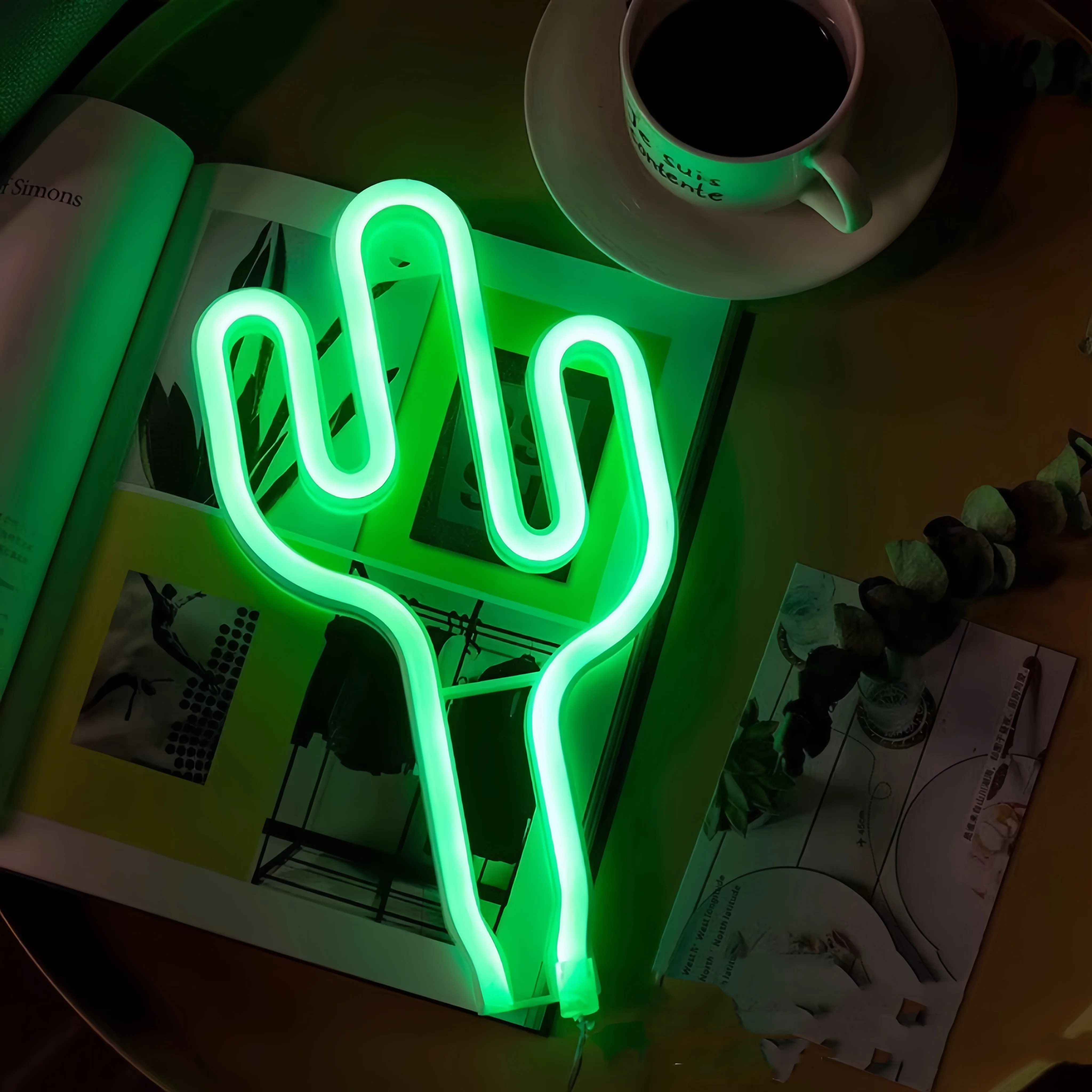Cactus Neon Light Green tropical cactus neon light USB or battery powered home office room and summer holiday party atmosphere decoration light