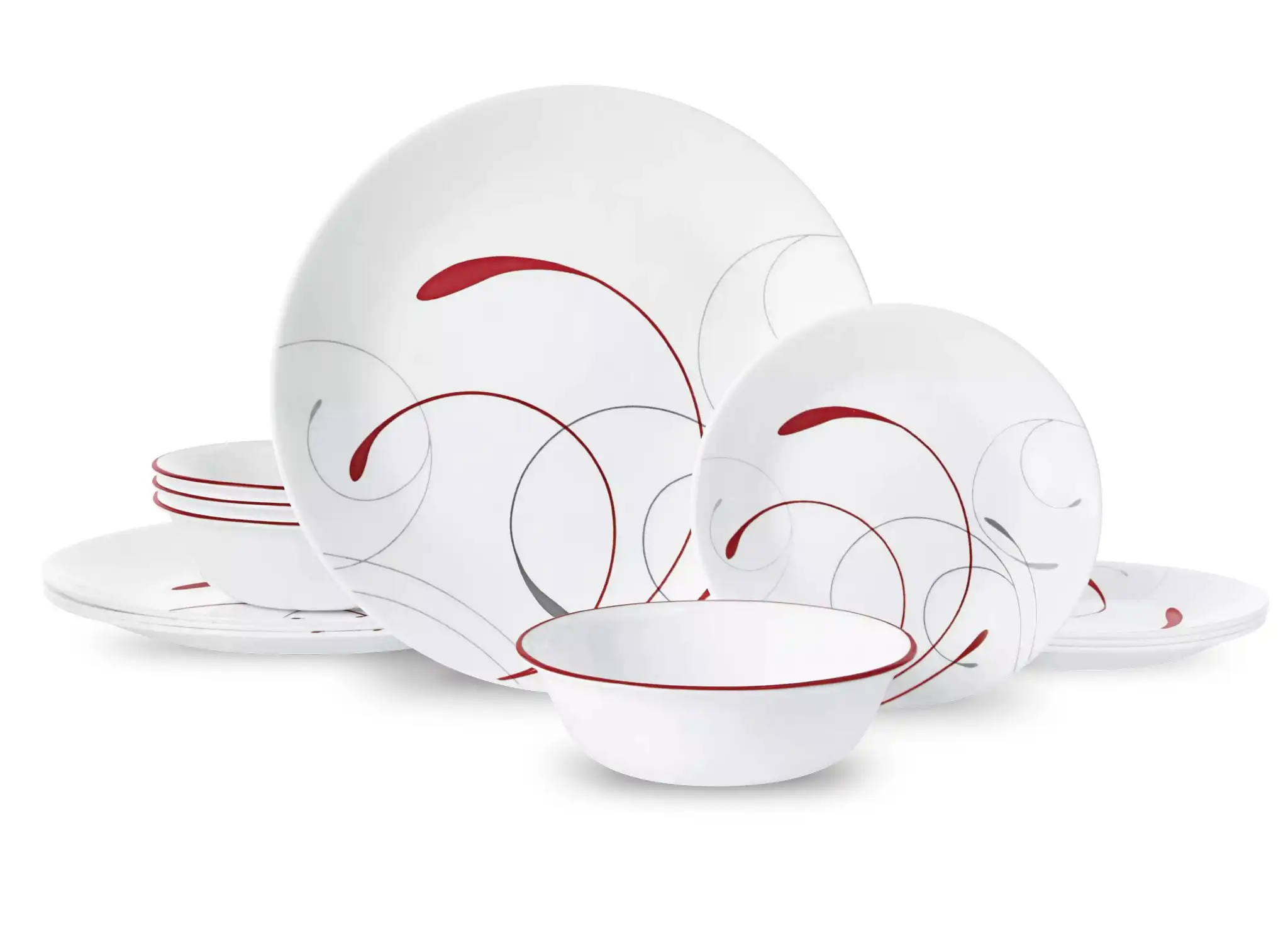 

White and Red Round 12-Piece Dinnerware Set