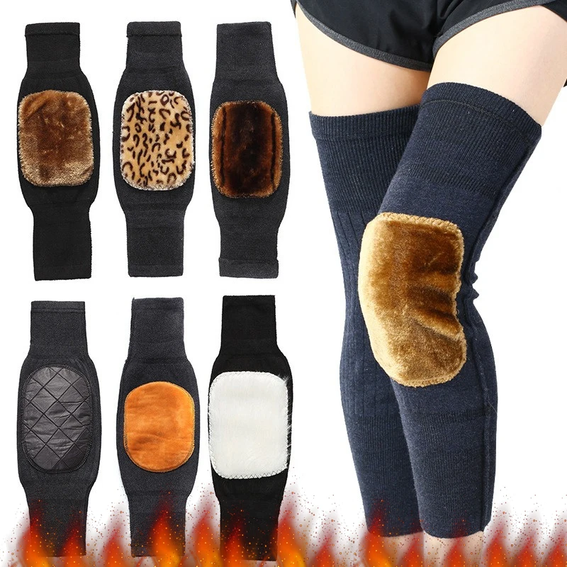 1 Pair Woolen Fleece Knee Pads Winter Women Men Elderly Warmer Coldproof Leg Arthritis Kneepad Thickened Knee Support Protector