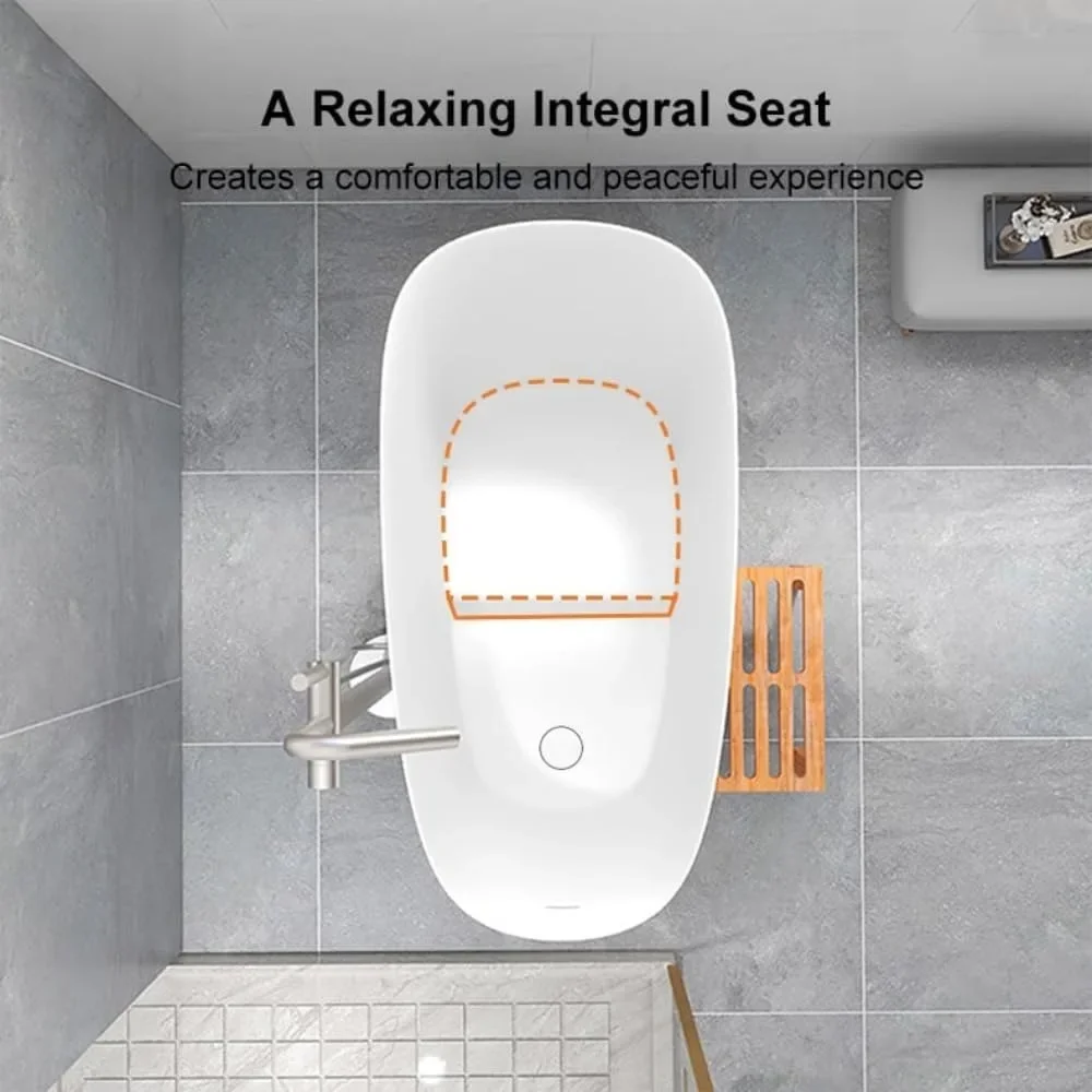 Japanese Soaking Bathtub 47'' Oblique Freestanding Tub Stone Resin Deep Soaking Bathtub in Matte White 5