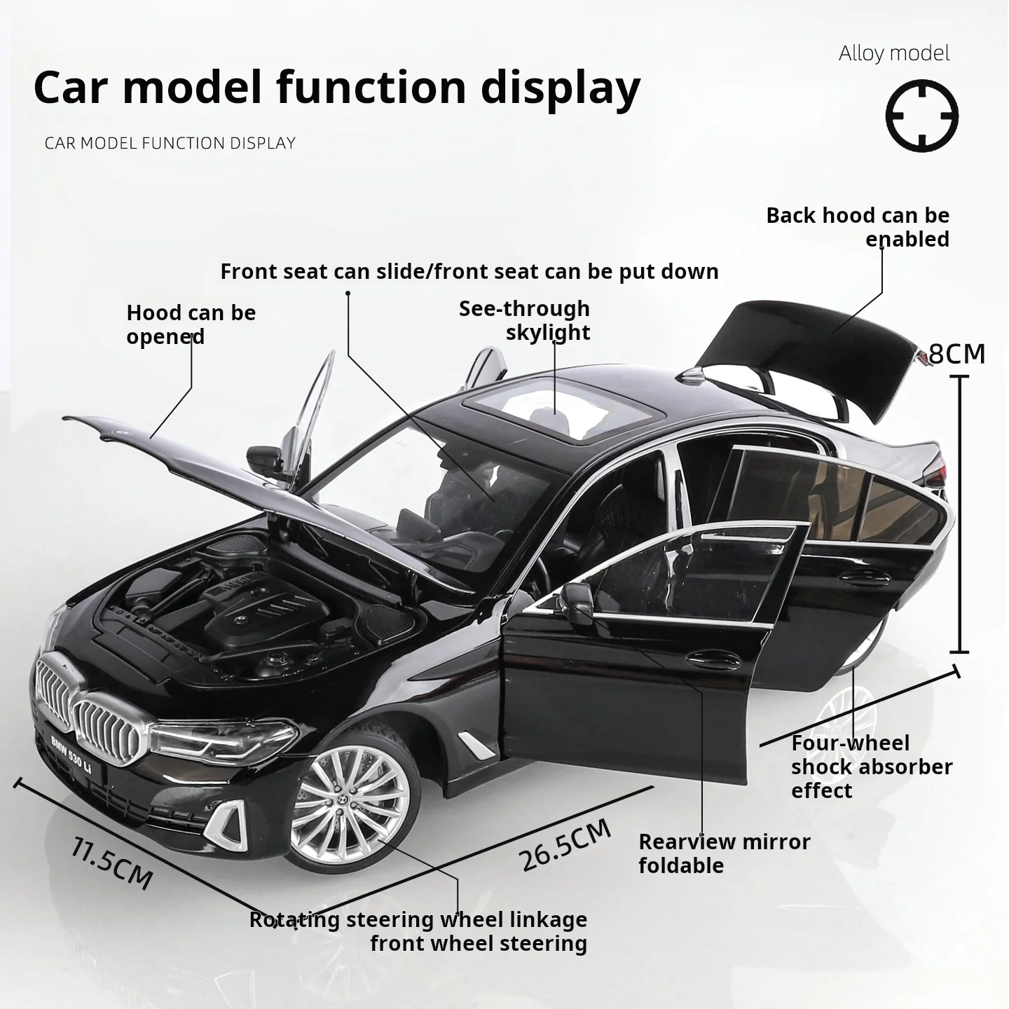 공식 인증된 BMW 530 24 스케일 다이캐스트 자동차 모델 장난감 (사운드 & 라이트, 풀백 기능 포함) 남자아이 선물용 수집품 장식품