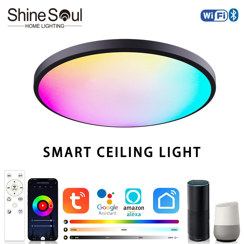 Tuya APP Smart ceiling light 30W40W RGB LED light Alexa voice control application Google Home and Bedroom decorative light gloss 16 4ft 150led alexa smart home wifi wireless rgb waterproof strip neon light kit voice control light band