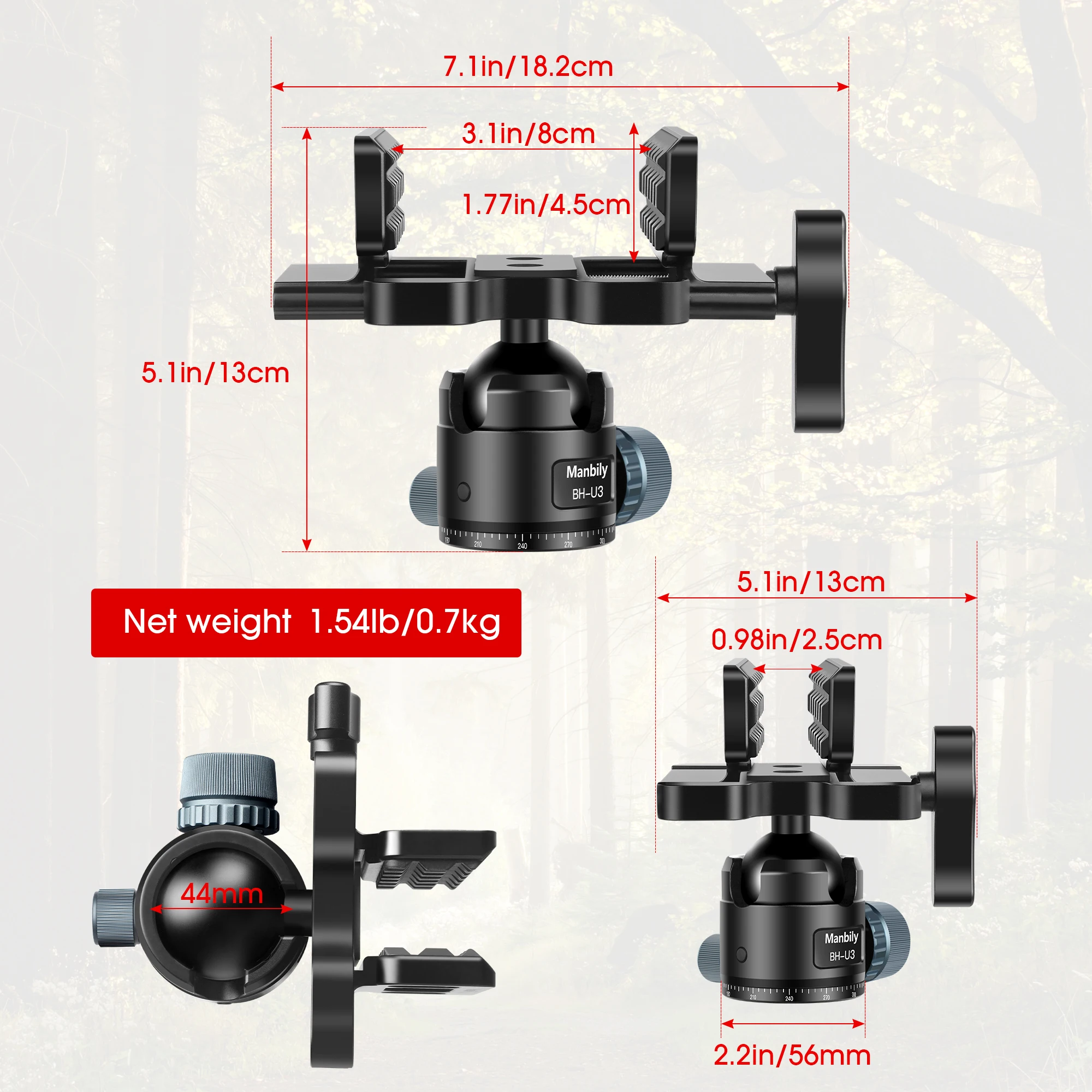 Manbily BH-U3 Shooting Rest Saddle Mount Hunting Aluminium Rifle Clamp Head Adapter for Tripod Max Load 44.1lbs/20kg camera clamp