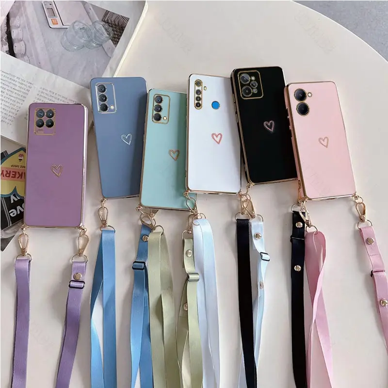 Чехол с сердечками для ремня через плечо для Oppo Realme 8 Pro 5 5i 6i 8i C21 C21Y C11 9 10 C20 C25Y C30 C33 C35 C55