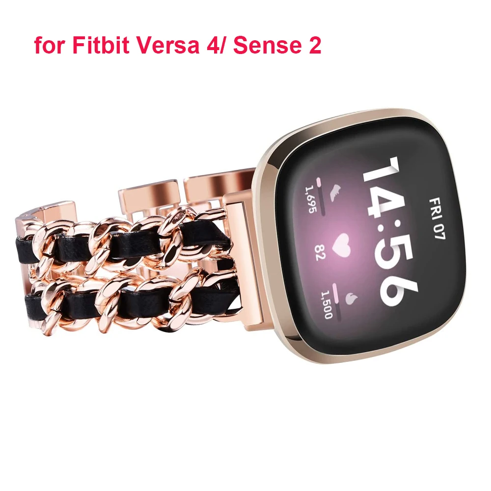 

Dressy Bracelet for Fitbit Versa 4/ Sense 2 Smartwatch Band Strap for Fitbit Versa 2/3 Watchband Wristband Rose Gold Link Chain