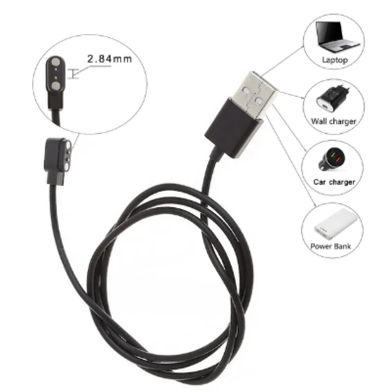 Universal 2Pin 4mm 7.62mm 4Pin Strong Magnetic Charge Cable USB Charging Line Cord Black White for Smart Watches