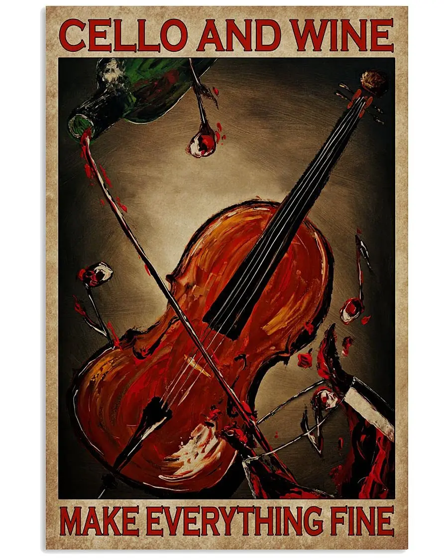 

Retro Metal Sign Woman With Cello Musical Instrument Creative Metal Signs Abstract Poster for Kitchen Home Office Cafe Wall Gift