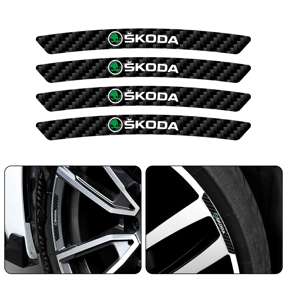 16Pcs In Fibra Di Carbonio Car Styling Wheel Rim Hub Sticker Auto Refit Accessori Per Skoda Rapid Kodiaq Fabia Octavia Roomster Superb