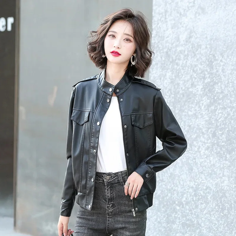 

Real Leather Jacket Women 2023 Spring Genuine Lapel Loose Sheepskin Coat Ladies Streetwear New Outerwear